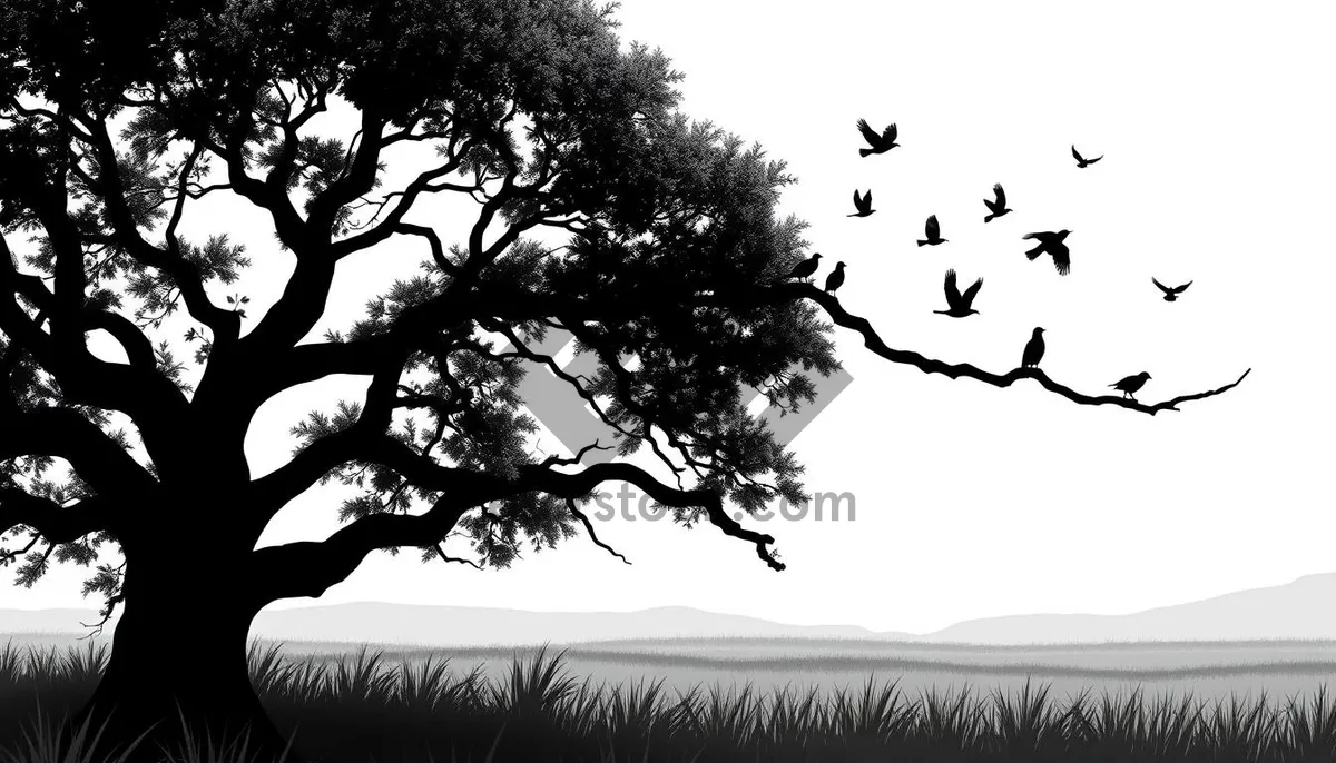 Picture of Silhouette of oak tree against serene sky landscape.
