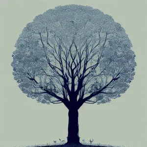 Snow-Covered Tree Silhouette in Winter Season