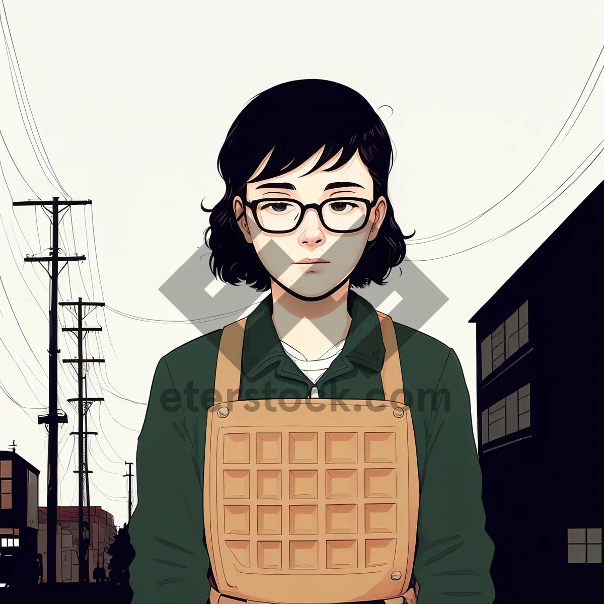 Picture of Smiling brunette woman holding apron, fashion model.