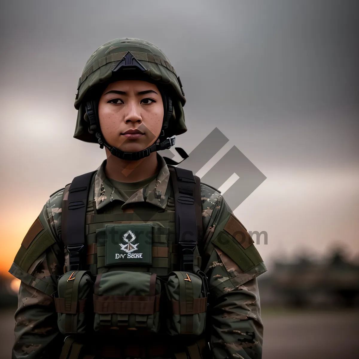 Picture of Camouflaged soldier in military uniform - portrait