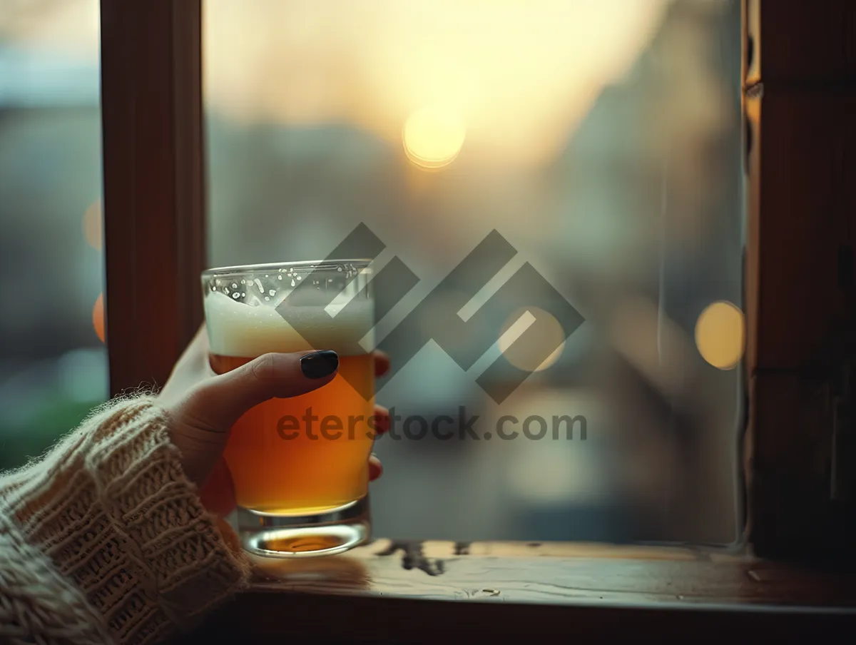 Picture of Hot coffee in a glass mug on table