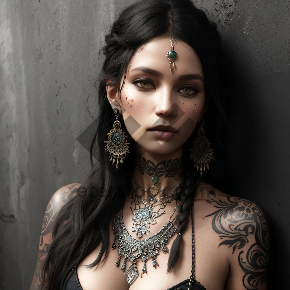 Picture of Attractive brunette fashion model with elegant style pose