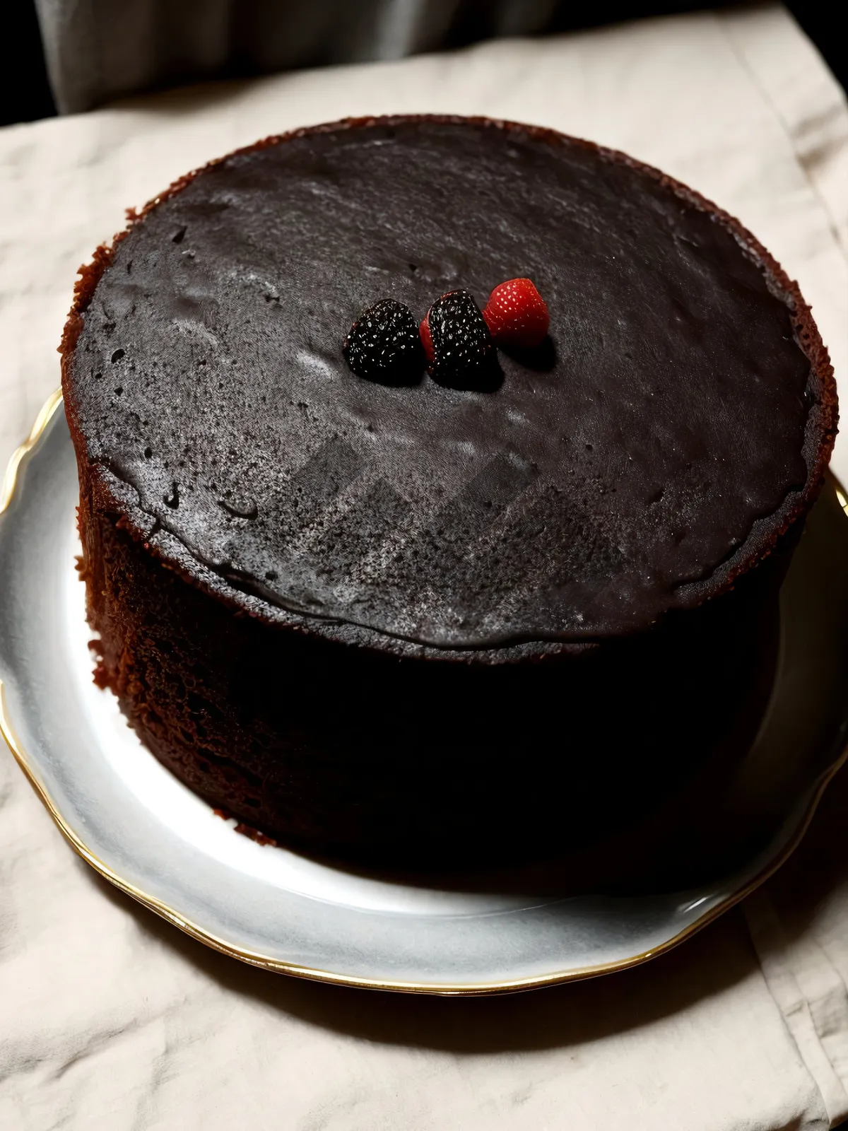 Picture of Delicious Chocolate Cake with Fresh Fruit and Cream