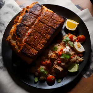 Delicious gourmet steak with fresh vegetables and salad.