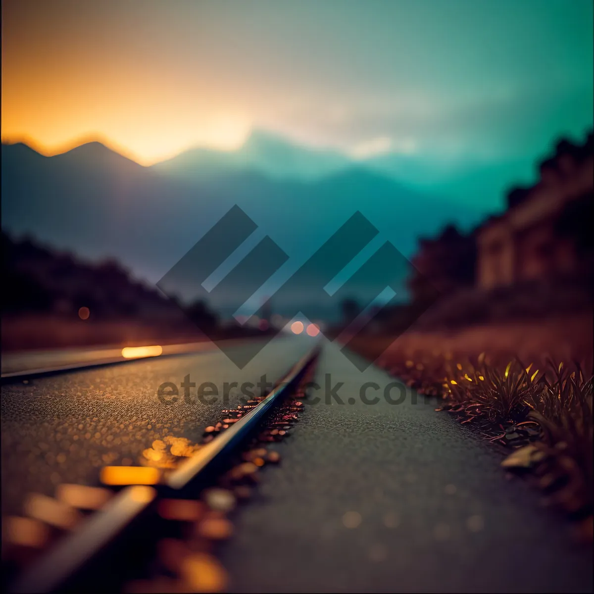 Picture of Golden Horizon: Serene Sunset Road in Rural Countryside