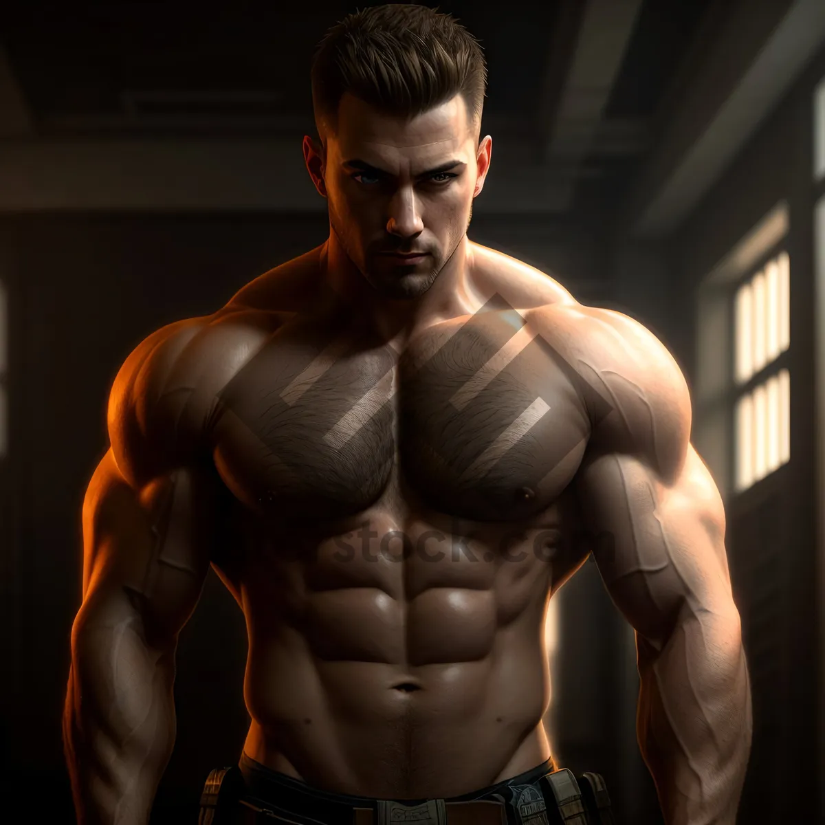 Picture of Powerful, Sexy Male Bodybuilder Flexing Muscles