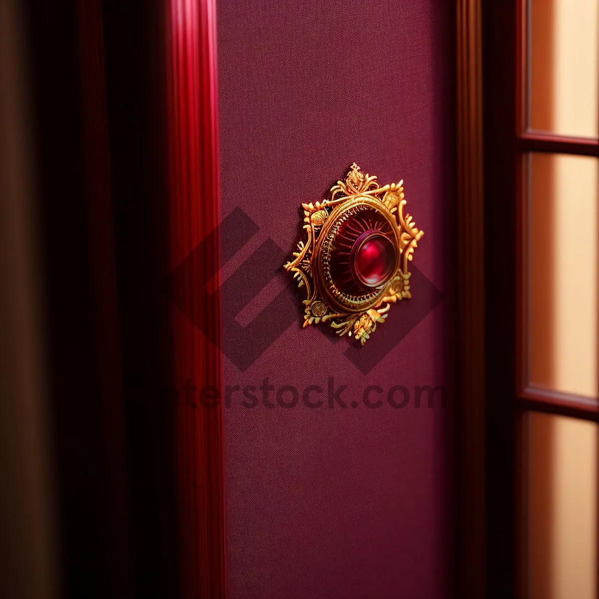 Picture of Golden Vintage Wooden Door with Curtain