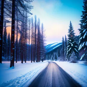 Winter Wonderland: Snowy Forest Landscape Under Icy Sky