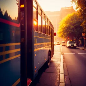 Urban School Bus in City Street