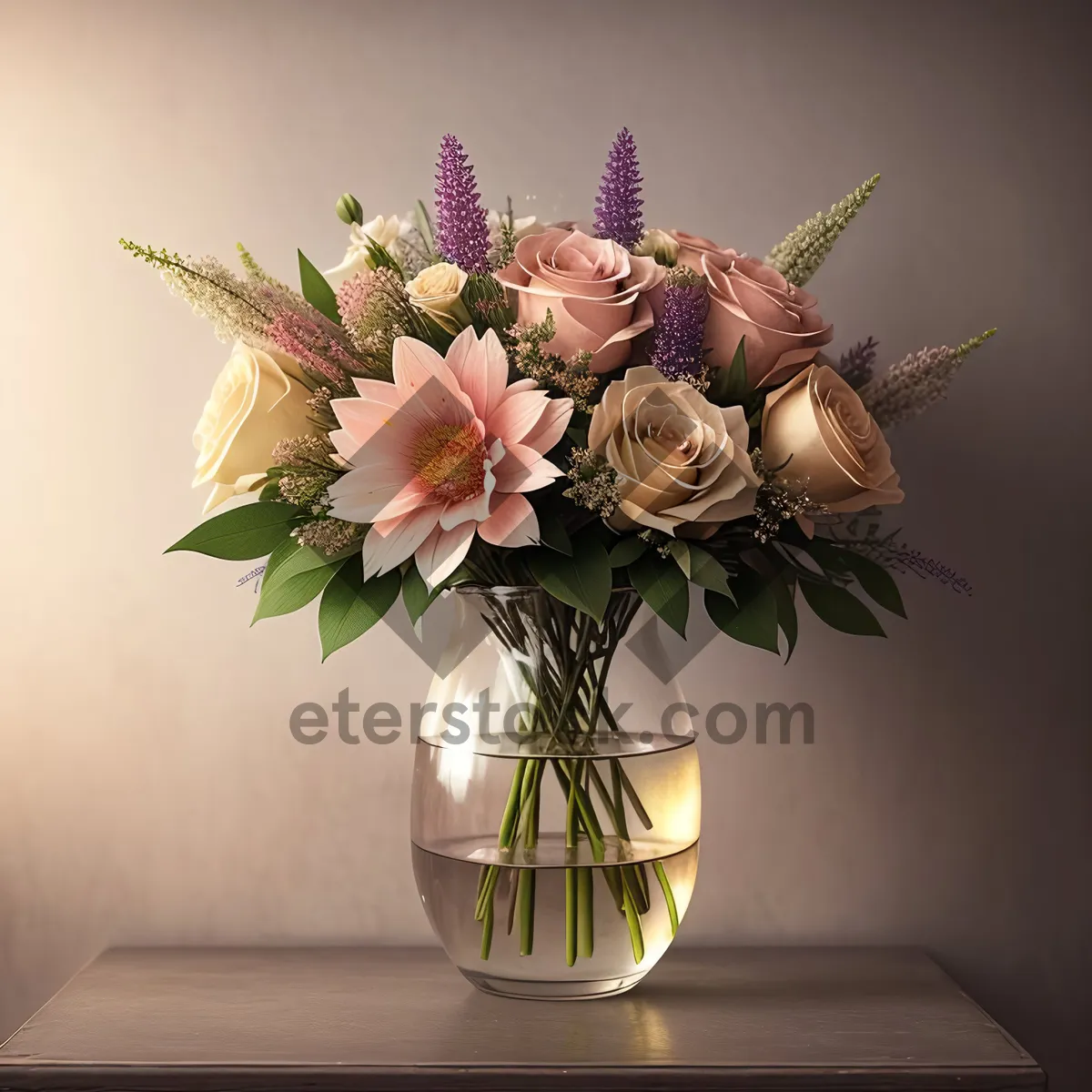 Picture of Pink Rose Bouquet in Elegant Vase - Floral Arrangement for Celebrations