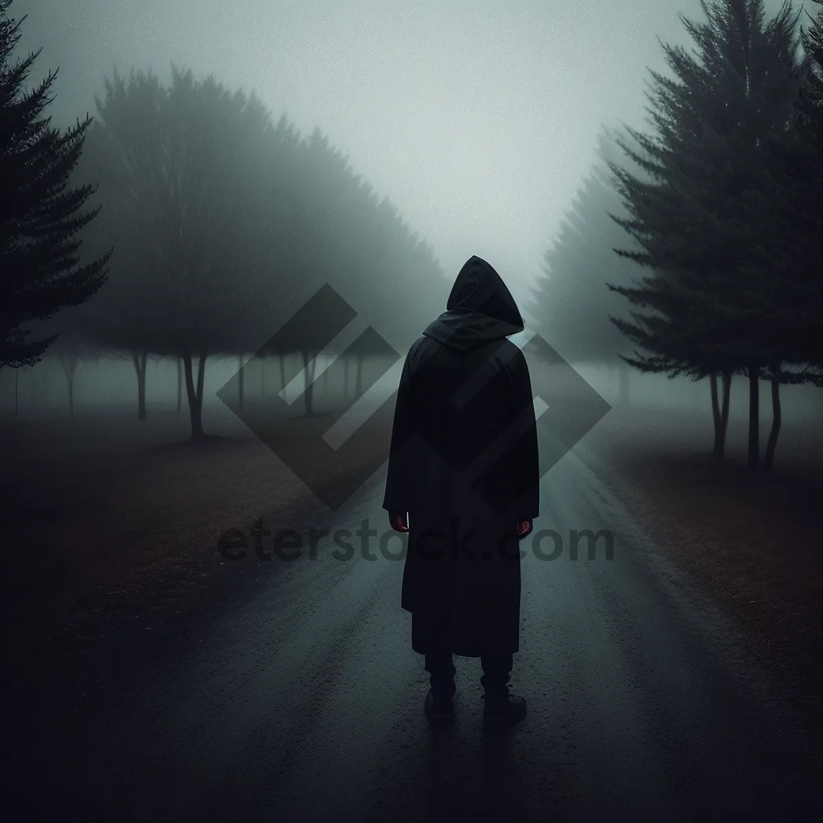 Picture of Serenity at Twilight: Silhouetted Man Enjoying Beach