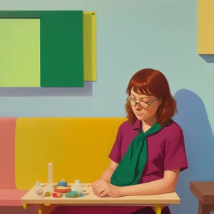 Smiling Director at School Desk with Laptop