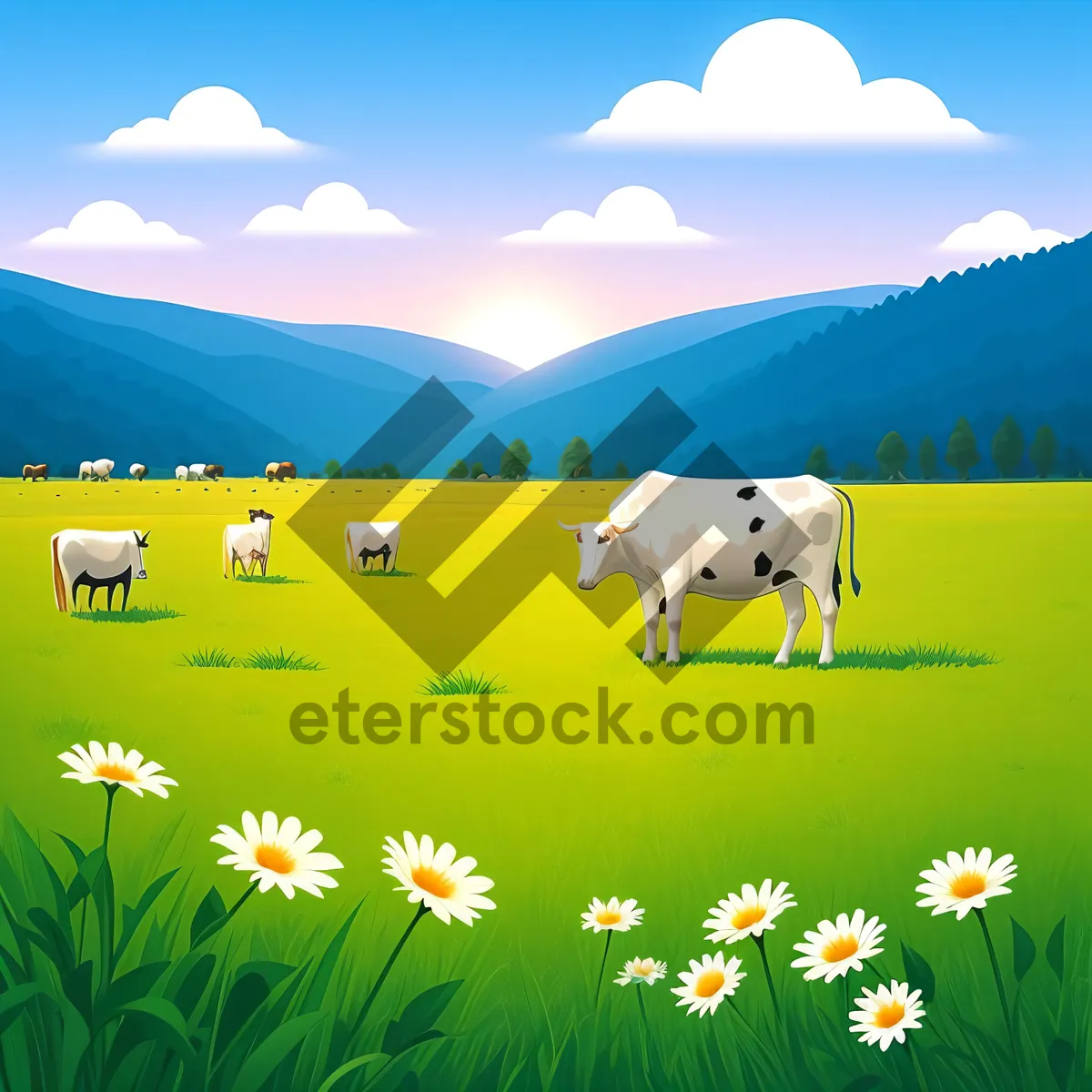 Picture of Vibrant Summer Countryside Landscape with Clear Blue Skies