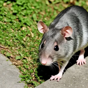 Cute Domestic Mouse with Fluffy Fur and Furry Tail