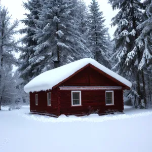 Snowy Mountain Barn in Winter Wonderland