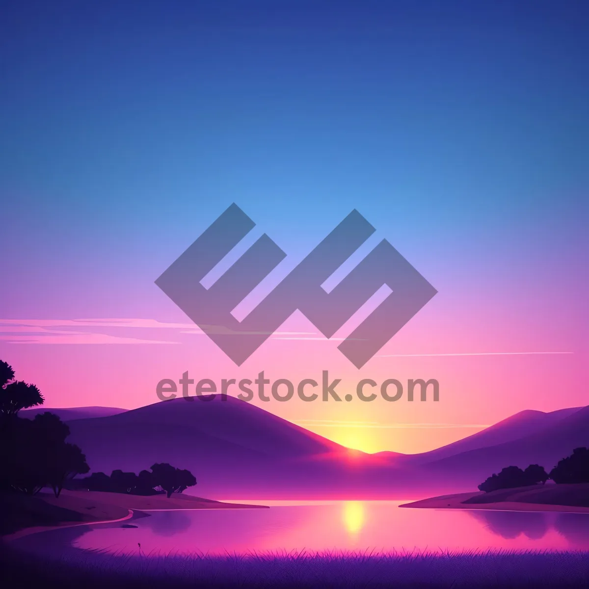 Picture of Vibrant Sunset Skyline with Majestic Mountains