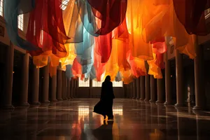 Silhouette of performer on stage with audience