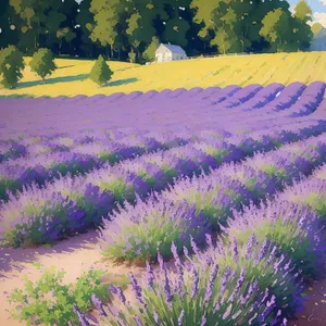 Blooming Lavender in Rustic Countryside Field
