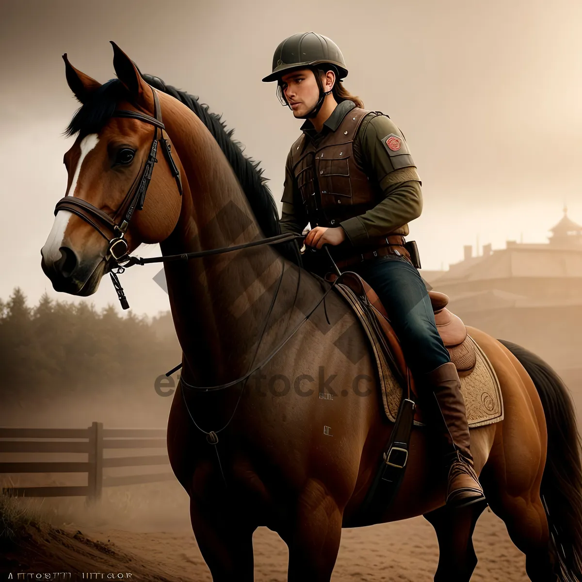 Picture of Stunning Brown Stallion in Equestrian Riding