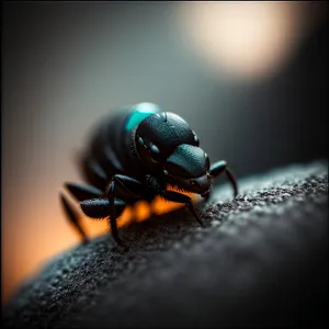 Close-up of Black Beetle on Leaf in Garden