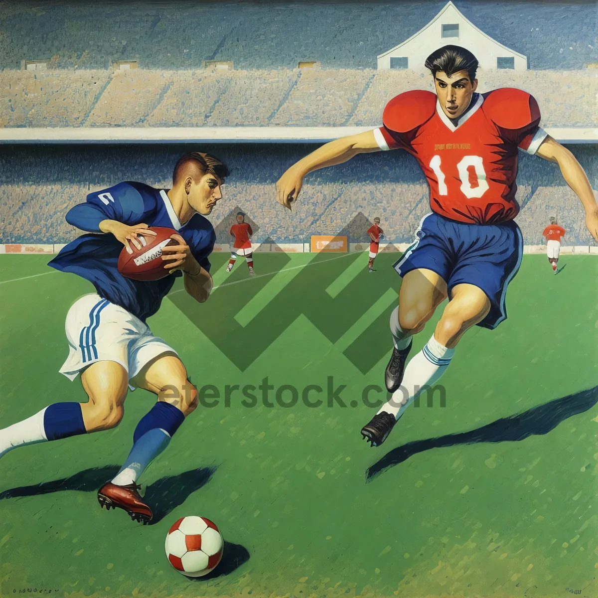 Picture of Active Men Playing Football in Field