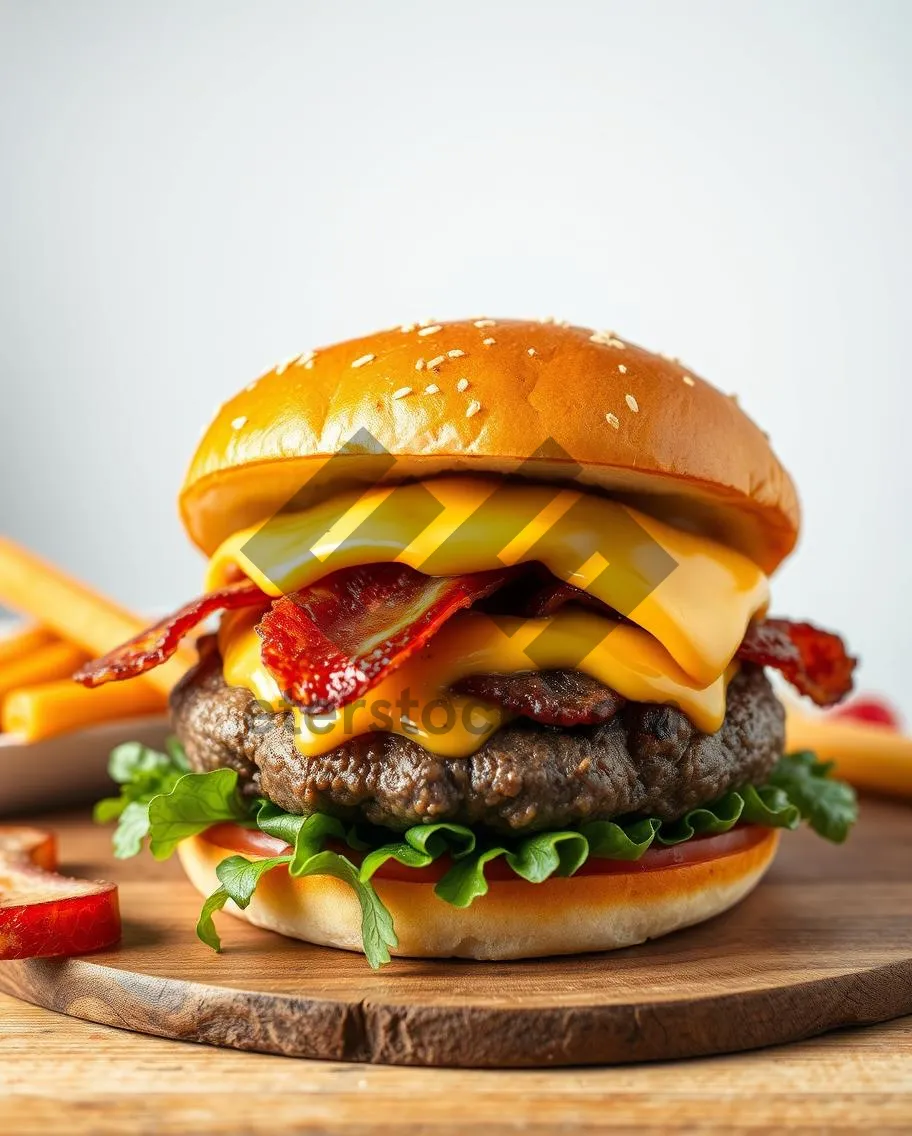 Picture of Gourmet Cheeseburger with Grilled Vegetables and Salad