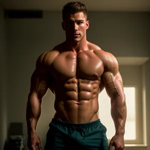 Powerful Masculine Athlete Flexing Muscles