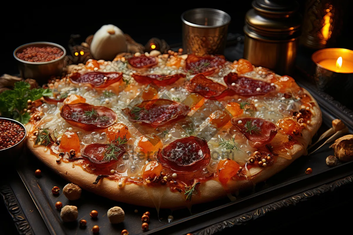 Picture of Delicious Pepperoni Pizza with Mozzarella and Tomato