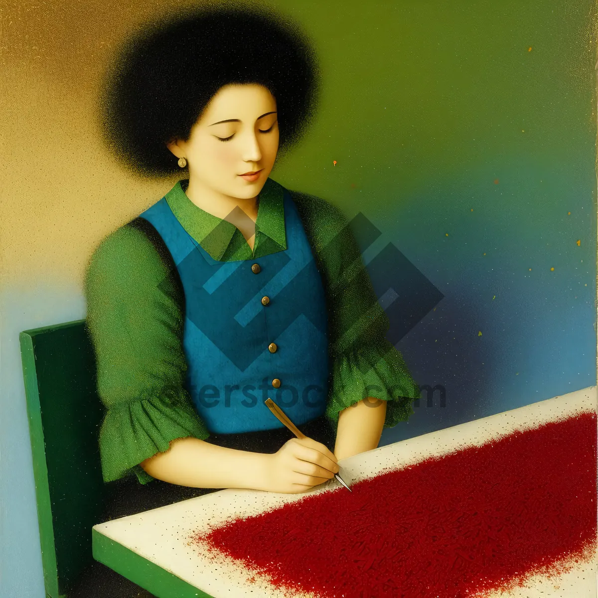 Picture of Smiling Businesswoman Working on Laptop at Office Desk