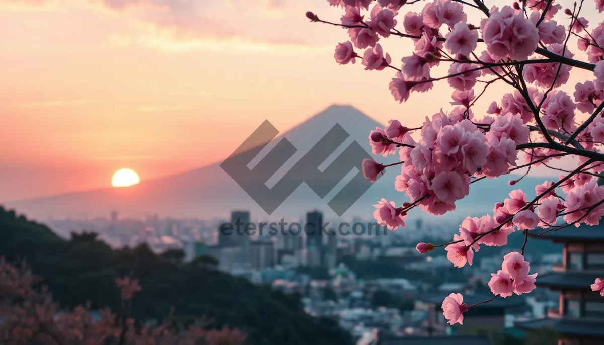 Picture of Cherry Blossoms in Japanese Garden during Spring Season