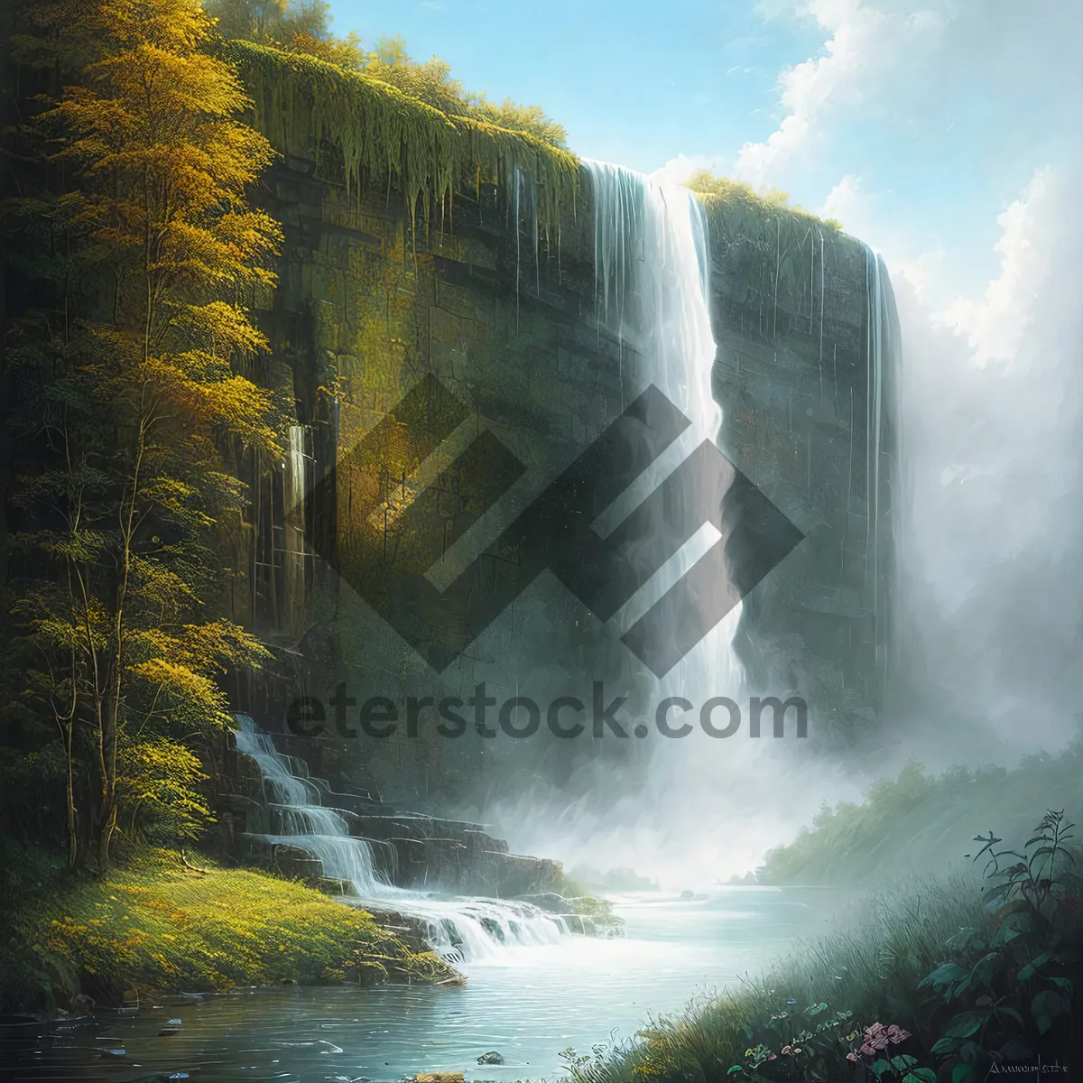 Picture of Serene Cascading Waters amidst Lush Forest