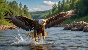 Majestic bald eagle soaring with outstretched wings.