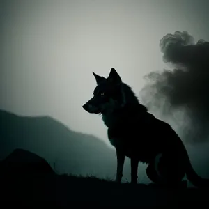 Silhouette of Black Shepherd Dog at Sunset