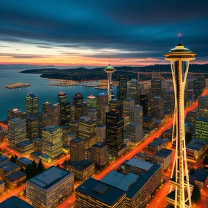 Stunning Nighttime Skyline Over Waterfront City