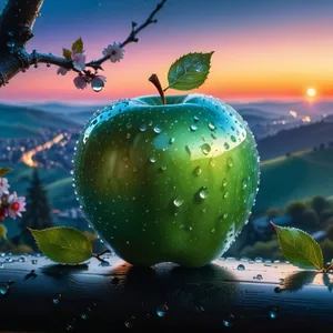 Festive Apple and Glass Globe Decoration on Tree