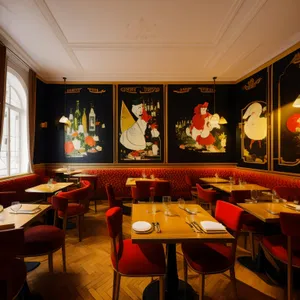 Modern luxurious restaurant interior with stylish furniture and lighting