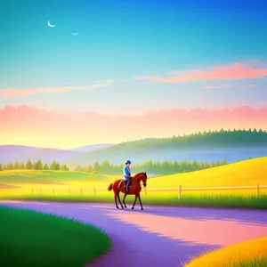 Serenity at Sunset: A panoramic rural landscape bathed in golden sunlight.