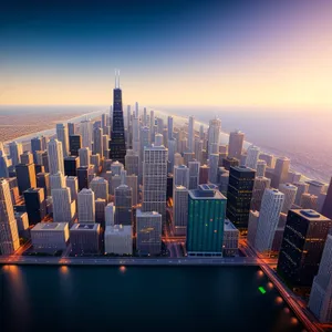 Metropolis at Dusk: Modern Cityscape with Skyscrapers