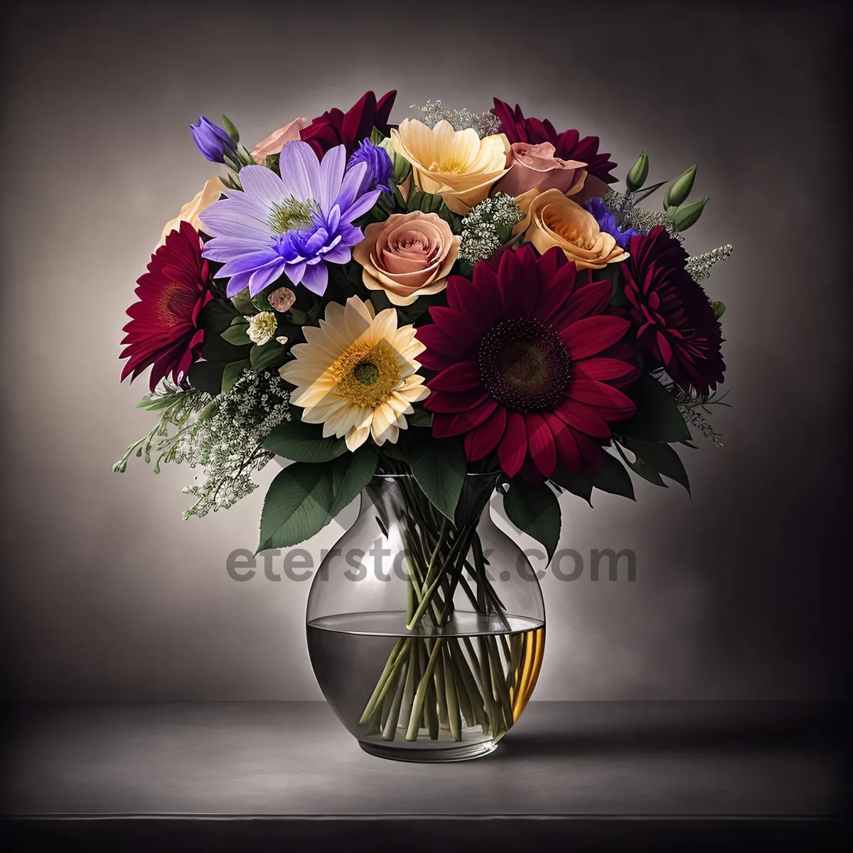 Picture of Vibrant Summer Bouquet in Colorful Vase