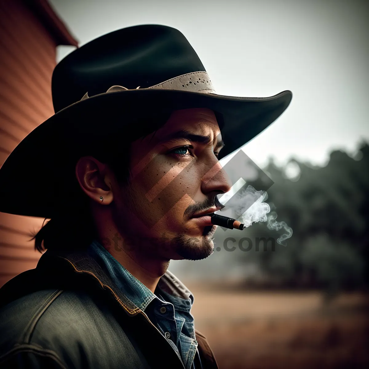 Picture of Stylish Cowboy Portrait with Hand on Hat