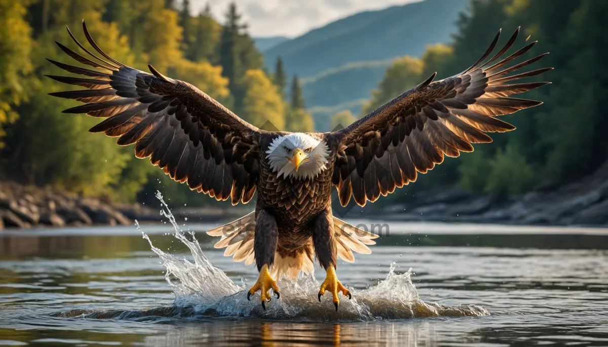 Picture of Wild Bald Eagle in Flight with Spread Wings in Wildlife