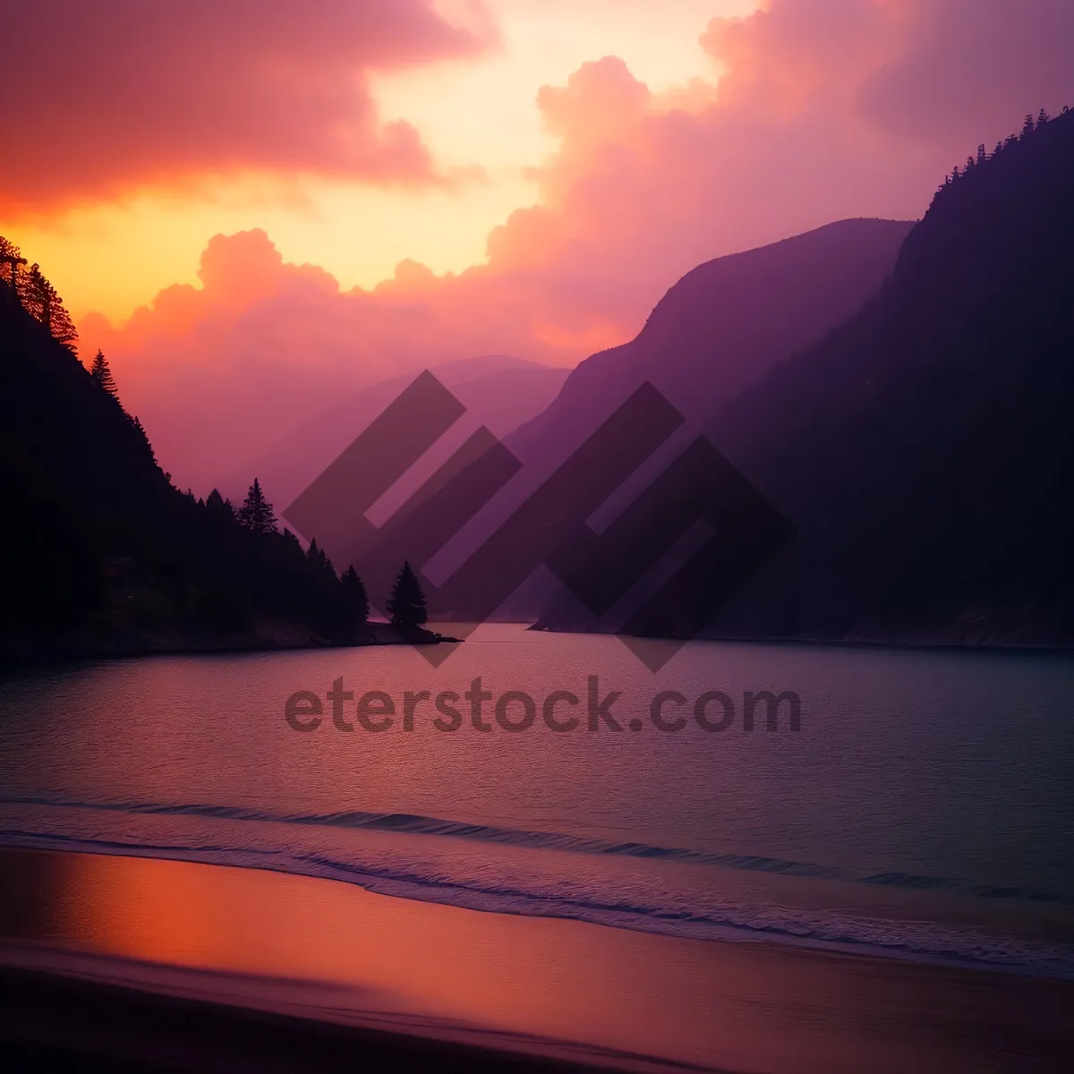 Picture of Golden Horizon: Majestic Sunset Over Mountain Scenery