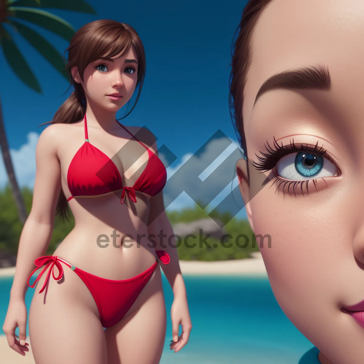 Picture of Seductive Beachwear: Slim Bikini Model Poses on Beach