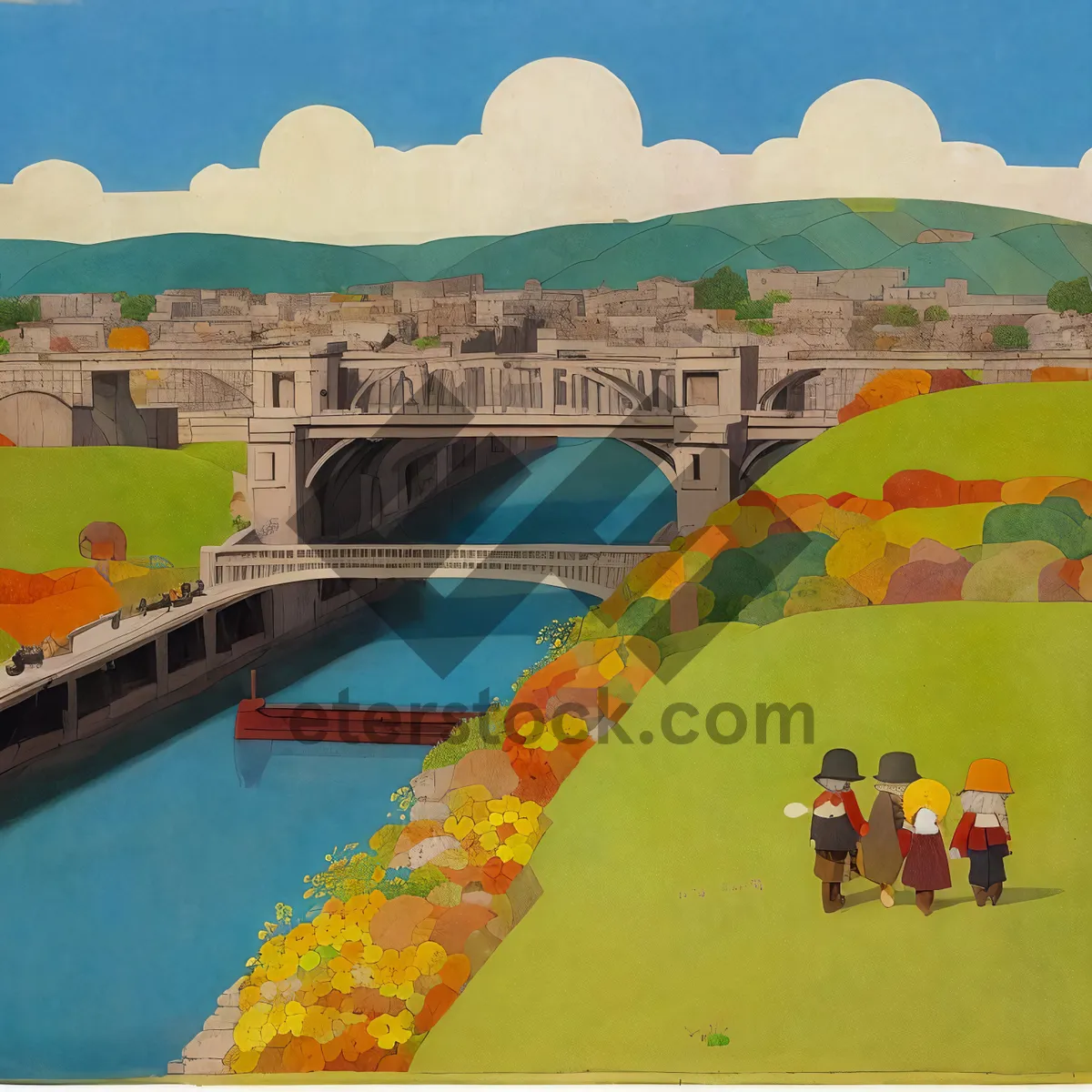 Picture of Coastal Cityscape: Historic Town with River View