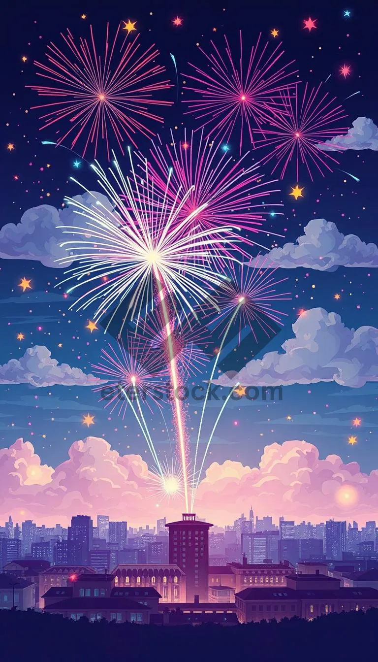 Picture of Fantasy Night Sky Firework Celebration Bright Stars Explosion