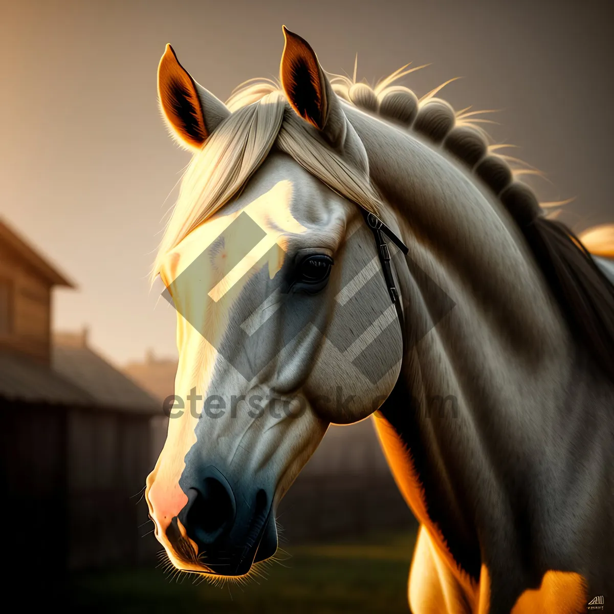 Picture of Beautiful Thoroughbred Stallion in Rural Pasture