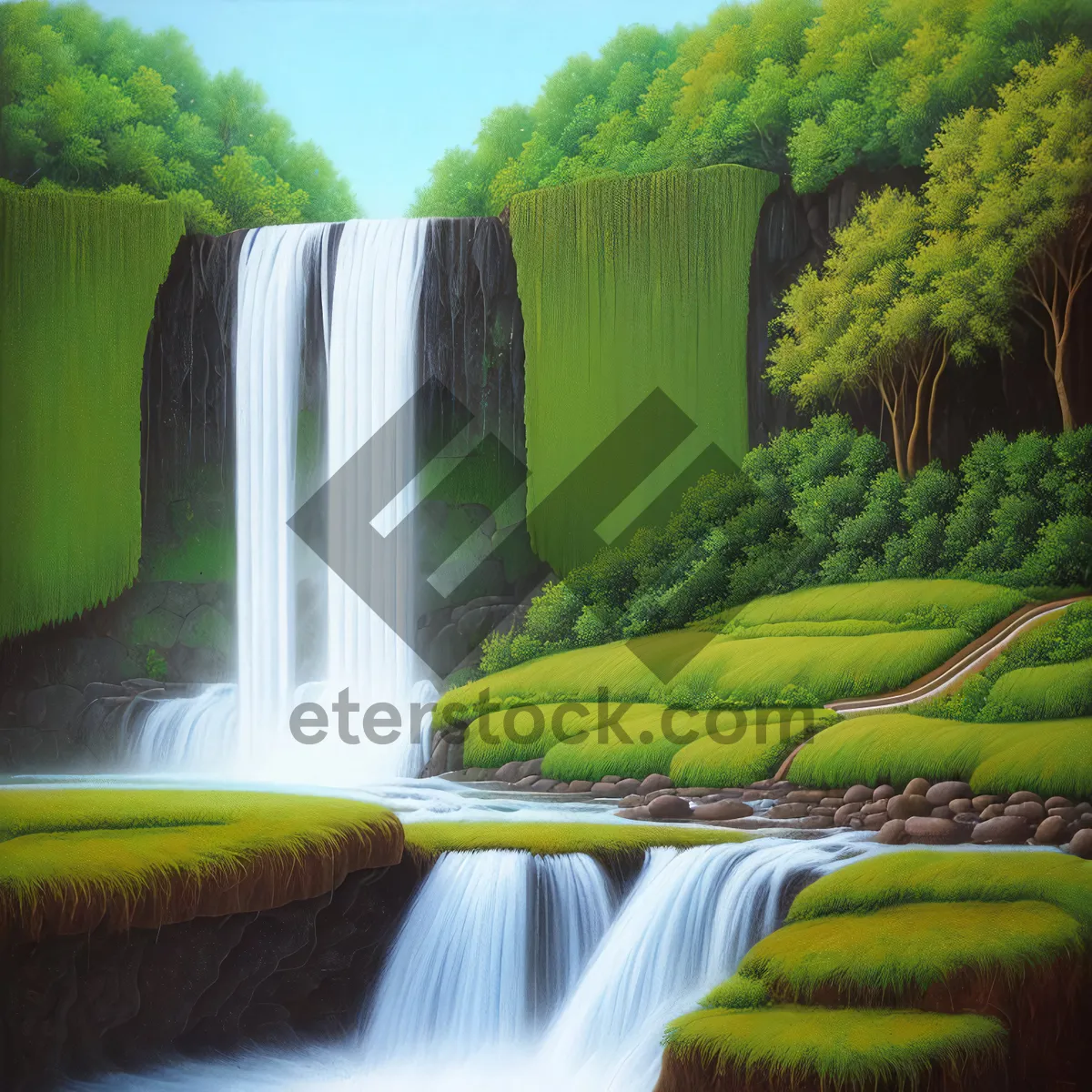 Picture of Refreshing Green: Serene Forest Stream in Summer