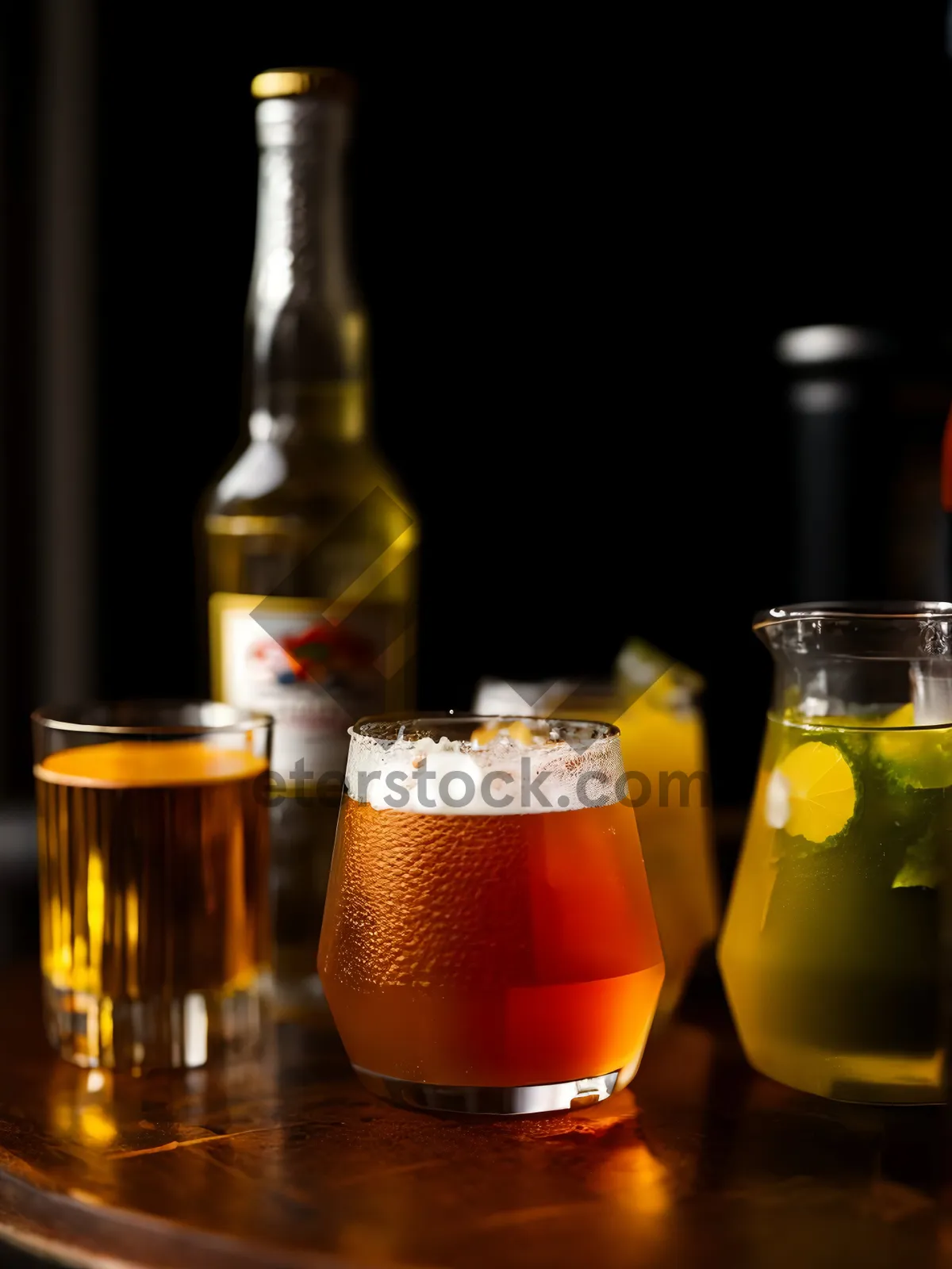 Picture of Golden Beer Glass on Table with Refreshing Drink