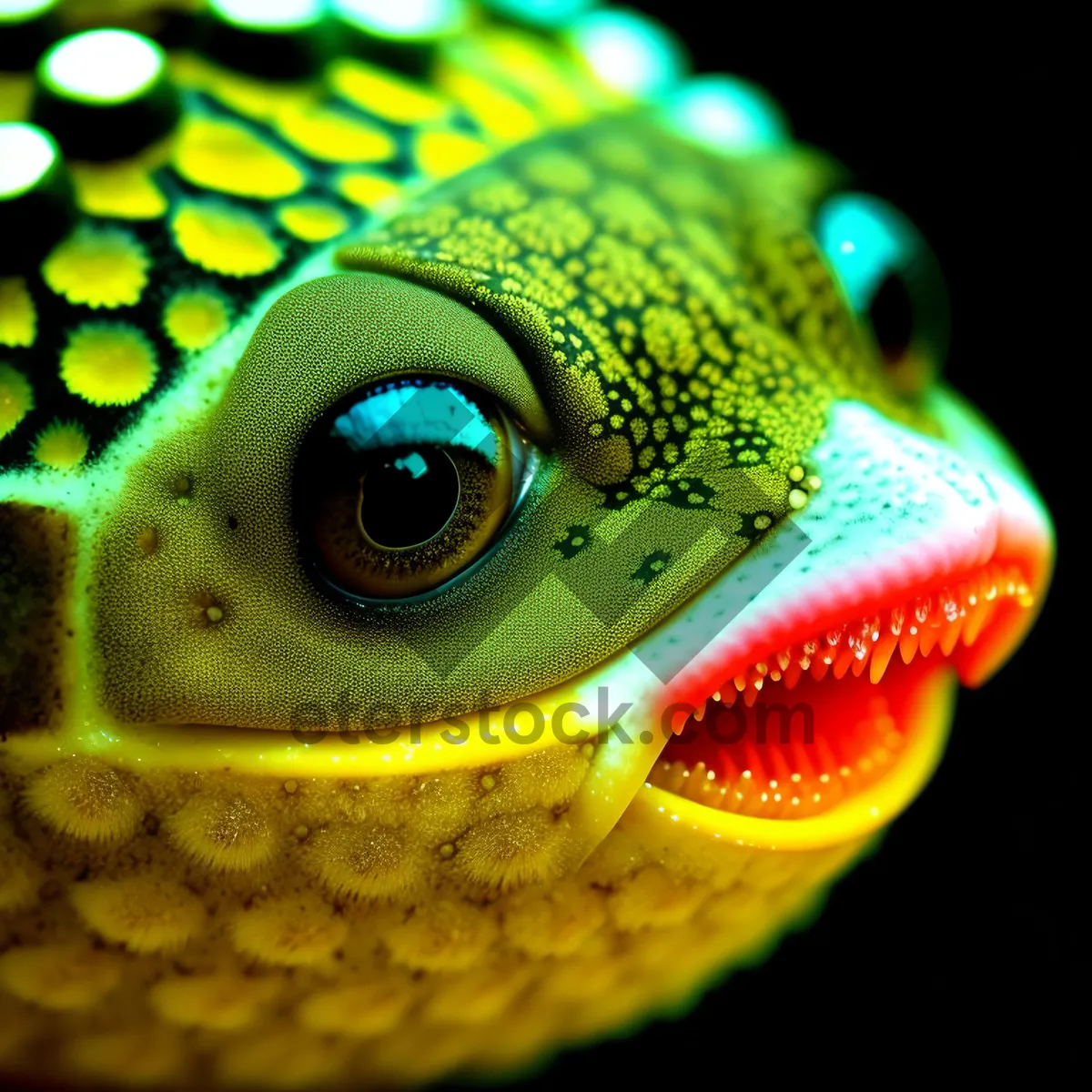 Picture of Vibrant Underwater Reptile Eye: Green Lizard in Tropical Water