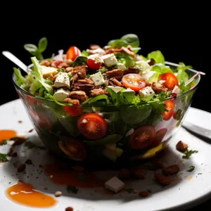Fresh and Delicious Vegetable Salad with Grilled Meat